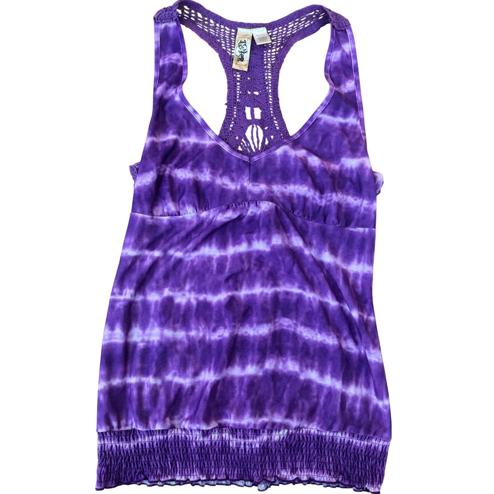 L8ter Tank Top Purple Tie Dye Crochet Racerback‎ Boho Women Large